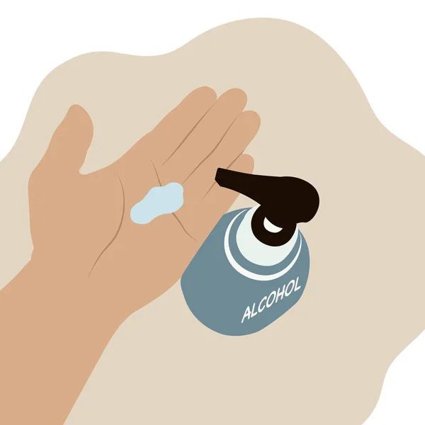 酒精凝胶洗手剂 洗涤剂用于杀菌或杀虫 病毒爆发 平面卡通设计中的矢量图解 矢量图形