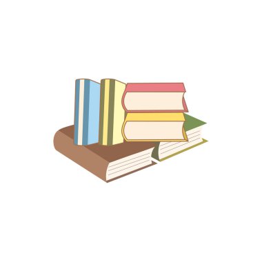 Beyaz arka planda bir yığın kitap. Bir yığın kitap. Çizgi film tarzında vektör illüstrasyonu.