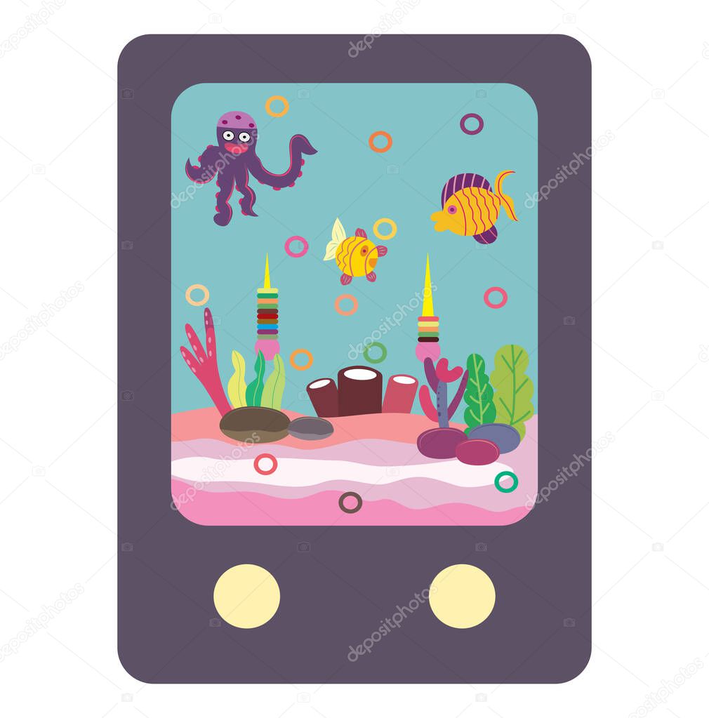 Game for kid with underwater world background. Vector illustration in flat cartoon design.
