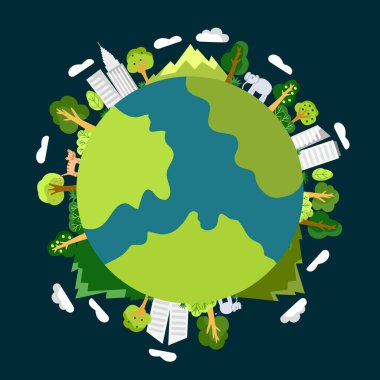 Dünya günü. Gezegeni, enerjiyi, doğayı kurtar. Düz çizgi film tasarımında vektör illüstrasyonu.