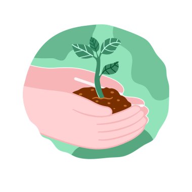 Beyaz arka planda el ele tutuşan iki bitki. Dünya günü. Düz çizgi film tasarımında vektör illüstrasyonu.