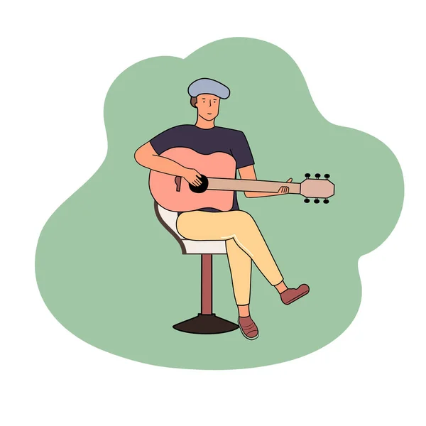 Der Gitarrist Spielt Gitarre Auf Der Bühne Vektorillustration Flachen Cartoon — Stockvektor