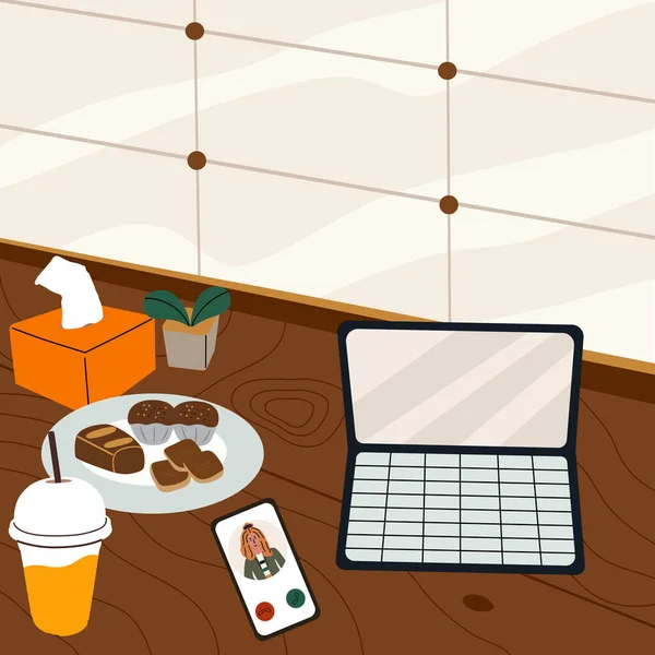 Modern Interieur Voor Koffie Vector Illustratie Plat Ontwerp Koffieshop Relaxtijd — Stockvector