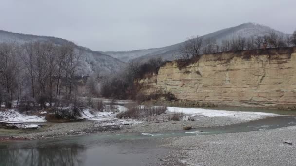 Russia Western Caucasus White River Village Kamennomostky Winter — Stock Video