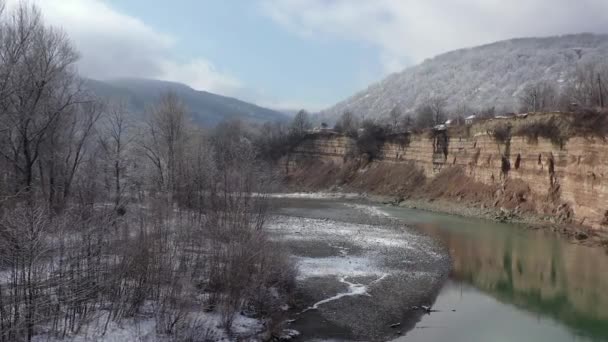 Rusland Westelijke Kaukasus Vlucht Een Quadrocopter Een Sombere Winterochtend Belaya — Stockvideo