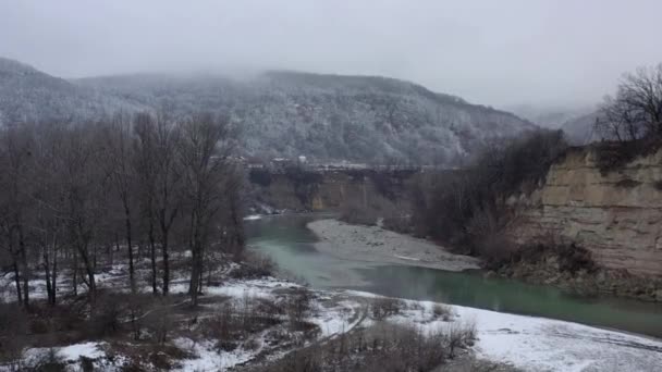 Russland Westkaukasus Flug Mit Einem Quadrocopter Einem Trüben Wintermorgen Über — Stockvideo