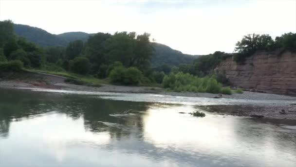 Western Caucasus Belaya River Village Kamennomostky Filmed Evening Quadcopter — Stock Video