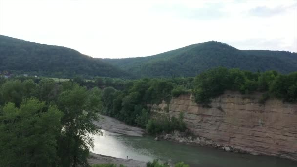 Western Caucasus Belaya River Village Kamennomostky Filmed Evening Quadcopter — Stock Video