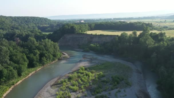 Western Caucasus Belaya River Foothills Caucasus Shot Morning Quadcopter — Stock Video