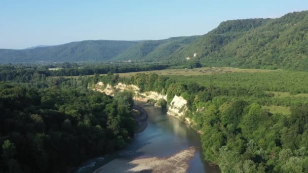 Western Caucasus Belaya River Foothills Caucasus Shot Morning Quadcopter — Stock Video