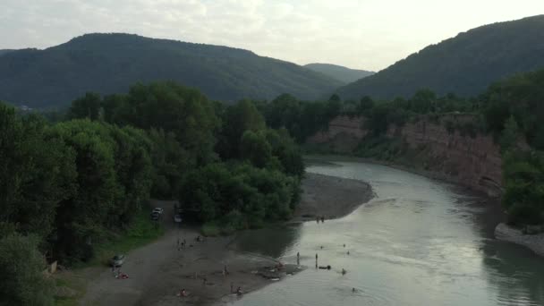 Western Caucasus Belaya River Evening Village Kamennomostky — Stock Video