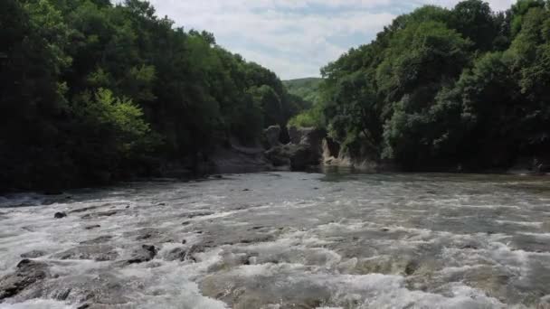 Western Caucasus Belaya River Its Rapids Exit Khadzhokh Canyon Village — Stock Video