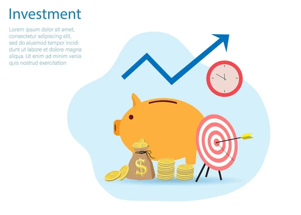 金の袋とコインで貯金箱 お金を節約し 利益を上げるためのアイデア 銀行業務への金融投資の成功 — ストックベクタ