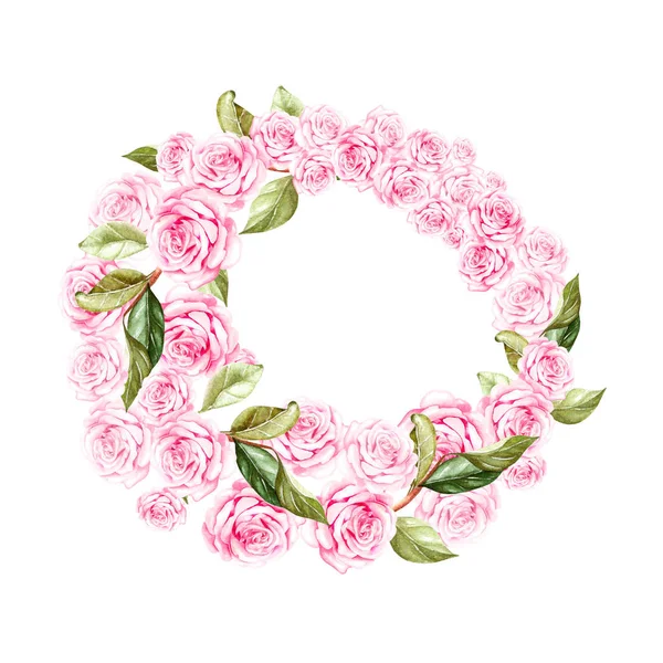 Beautiful, bright watercolor wreath with roses. — Stock Photo, Image