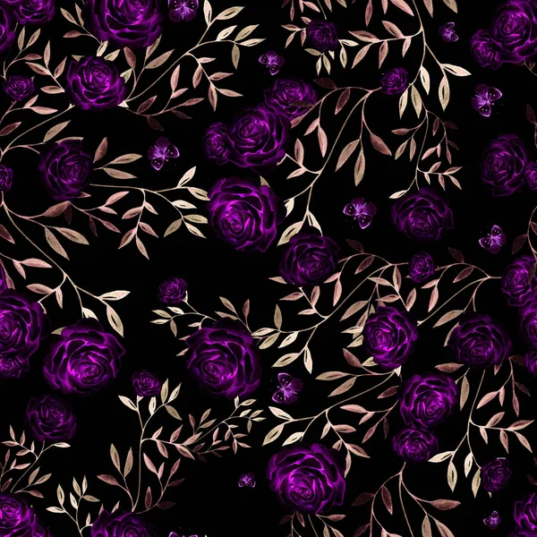 Seamless mönster med akvarell rosor blommor. — Stockfoto