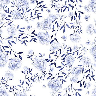 Suluboya gül çiçek ile Seamless modeli. 