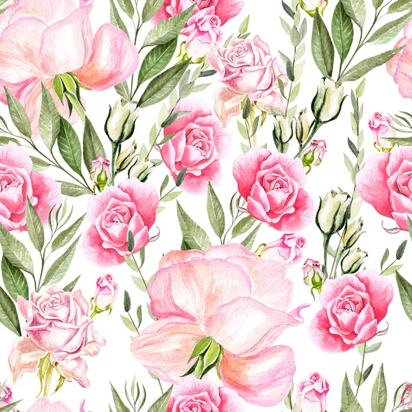 장미와 아름 다운 밝은 수채화 패턴. — 스톡 사진