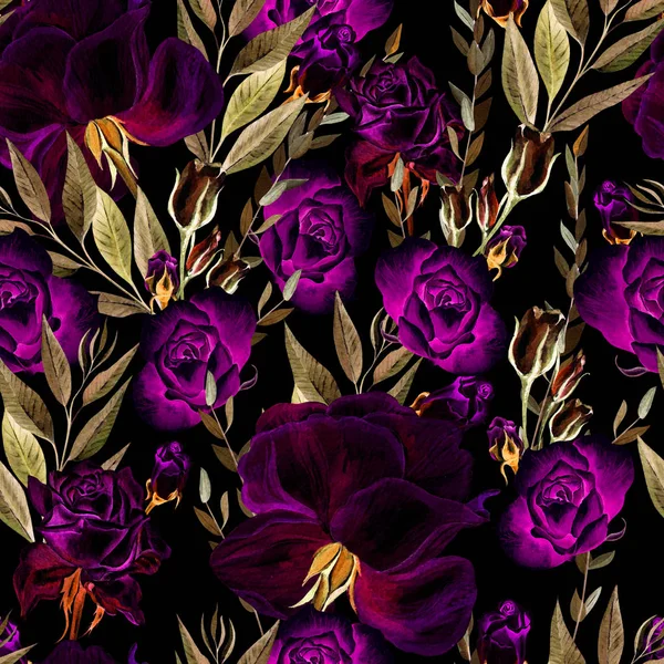 Vackra ljusa akvarell mönster med rosor. — Stockfoto