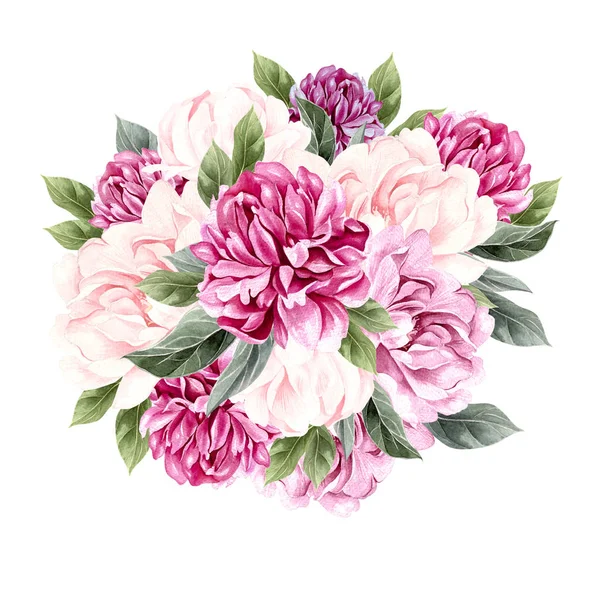 Watercolor bouquet with peony. — Stock Photo, Image