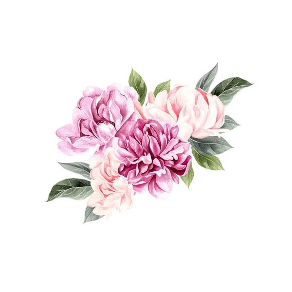 A beautiful watercolor bouquet  with peony. — Stock Photo, Image