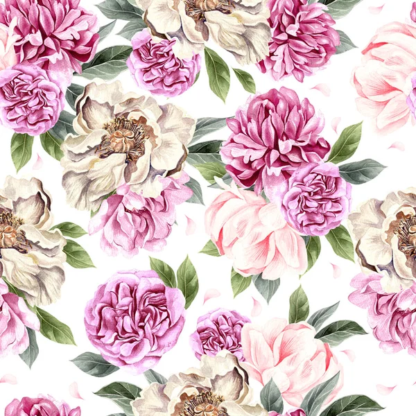 Modello acquerello con fiori di peonia . — Foto Stock