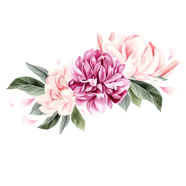 A beautiful watercolor bouquet  with peony. — Stock Photo, Image