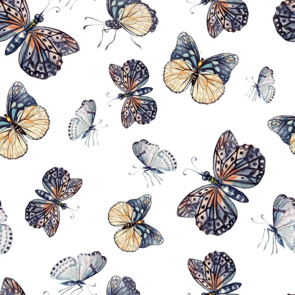 Patrón de acuarela con hermosas mariposas. Ilustración — Foto de Stock