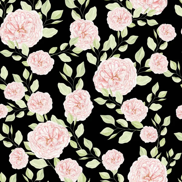 水彩のバラの花を持つシームレス パターン. — ストック写真