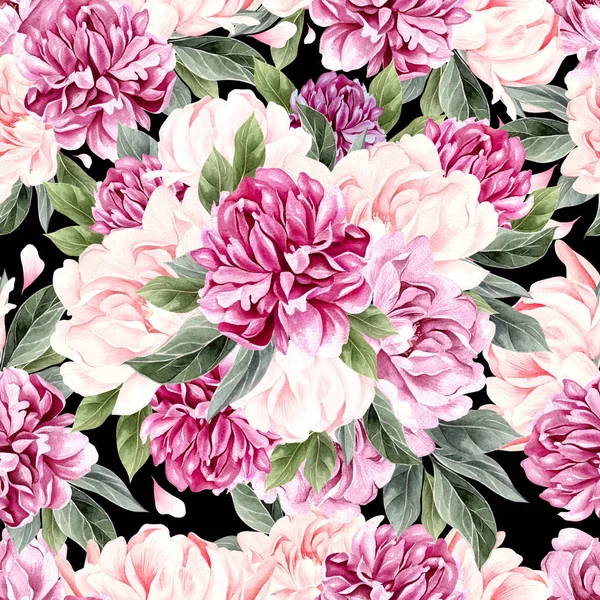 Aquarel patroon met bloemen van de pioenroos. — Stockfoto