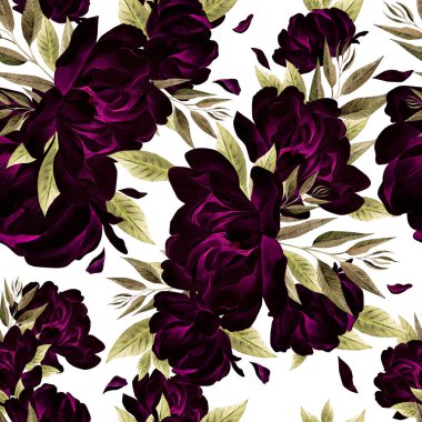 Pembe şakayık ve okaliptüs ile güzel suluboya desen.