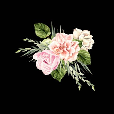 Şakayık ve rose ile güzel bir suluboya buket. 