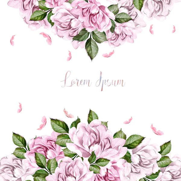 Watercolor wedding card with peony flowers. — Stock Photo, Image
