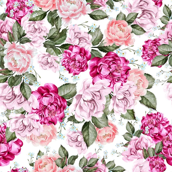 Beautiful watercolor pattern with peony flowers. — Stock Photo, Image