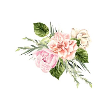 Şakayık ve rose ile güzel bir suluboya buket. 