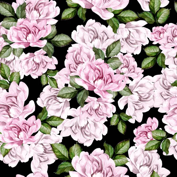 牡丹の花と美しい水彩画パターン. — ストック写真