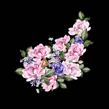 Suluboya düğün buket şakayık çiçekleri ve anemon. 