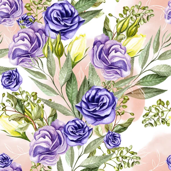 Beautiful watercolor pattern with anemones and . — Stock Photo, Image