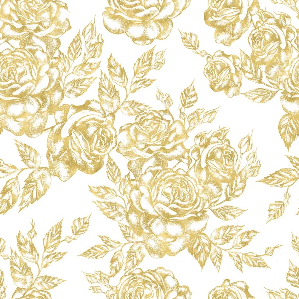 Schönes grafisches Muster mit Rosen, Blüten und Blättern. — Stockfoto