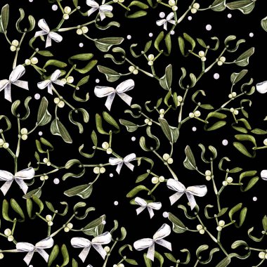 Sulu boya Noel desenle ökse otu. İllüstrasyon