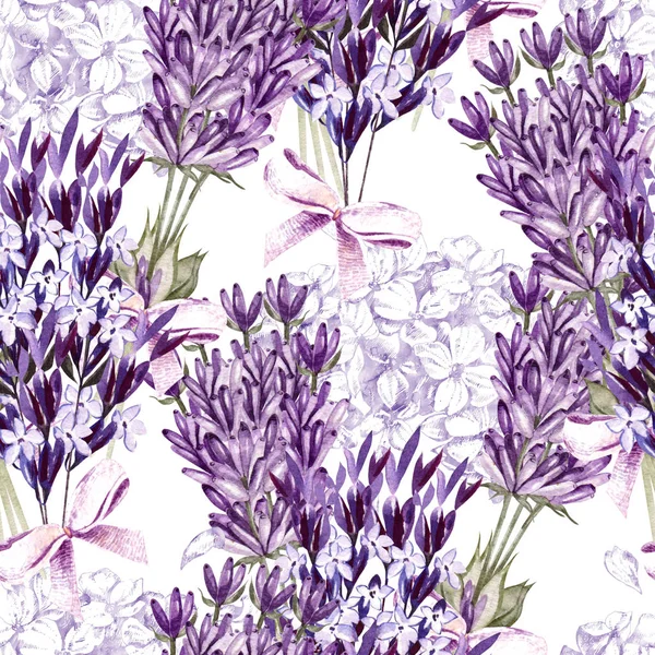 Padrão de aquarela com lavanda. Pintura à mão. Aquarela. Padrão sem costura para tecido, papel e outros projetos de impressão e web . — Fotografia de Stock