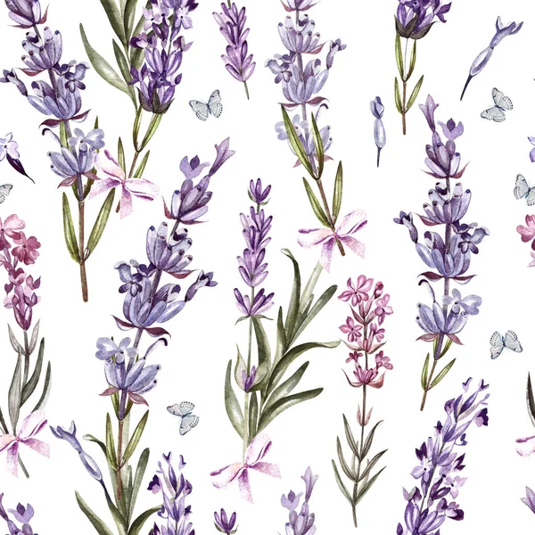 Aquarellmuster mit Lavendel. Handbemalung. Aquarell. — Stockfoto