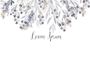 Güzel suluboya düğün kartı ile narin yaprak ve çiçek.