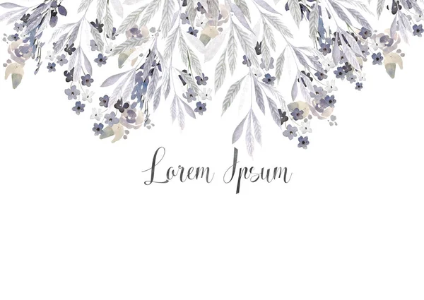 Güzel suluboya düğün kartı ile narin yaprak ve çiçek.