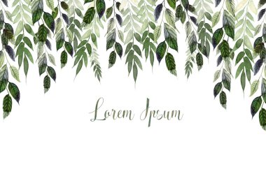 Güzel suluboya düğün kartı yeşil yaprakları ile. 