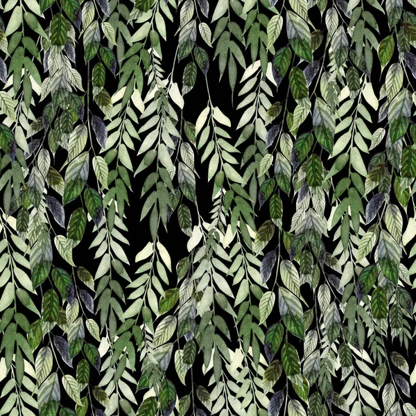 緑の葉と水彩のパターン。手の絵画。水彩画。布、紙、その他の印刷および web プロジェクトのシームレス パターン. — ストック写真