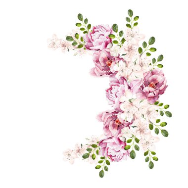 Güzel parlak suluboya buket wih şakayık çiçekleri.