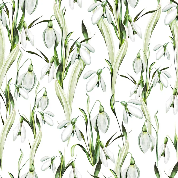 Watercolor wedding pattern with snowdrop flowers. — Stock Photo, Image