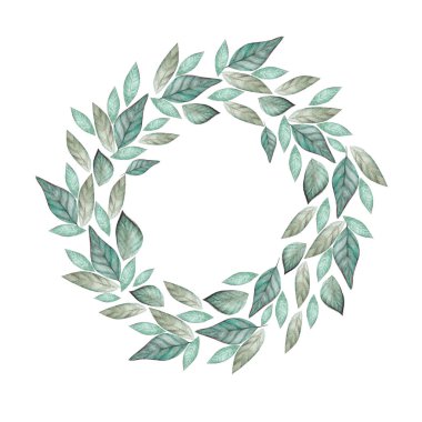 Okaliptüs ve yaprakları ile güzel suluboya düğün çelengi.  