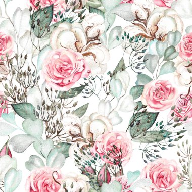 Okaliptüs ve rose ile güzel suluboya düğün kalıbı. 