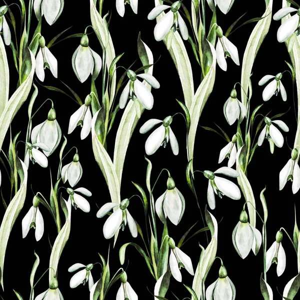 Watercolor wedding pattern with snowdrop flowers. — Stock Photo, Image